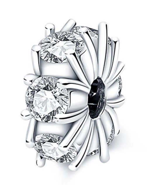 Srebrny Charms Separator Eleganckie Białe Cyrkonie