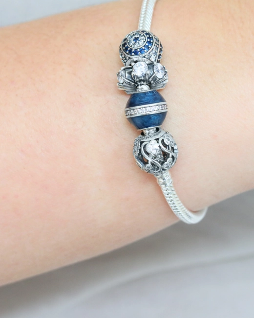 Srebrny Charms Separator Eleganckie Białe Cyrkonie