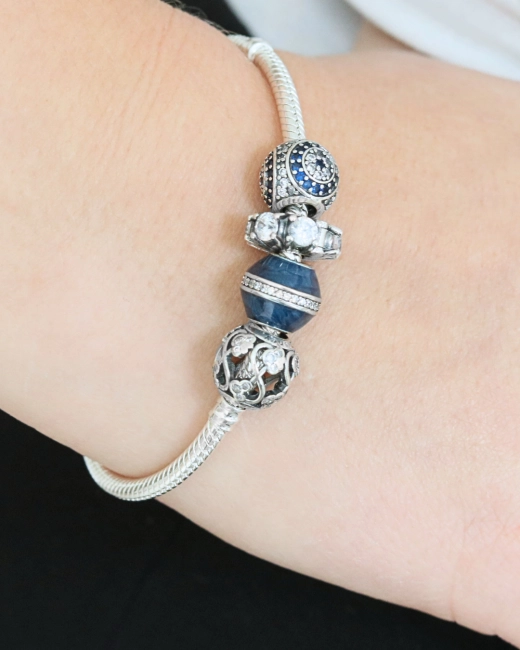 Srebrny Charms Separator Eleganckie Białe Cyrkonie