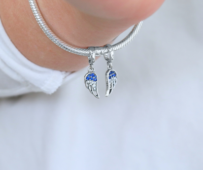 Srebrny Charms Podwójna Zawieszka Anielskie Skrzydła