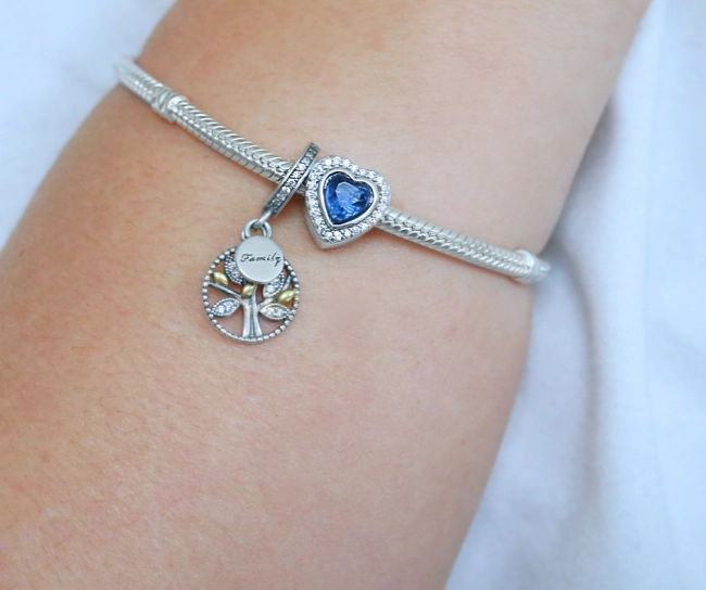 Srebrny Charms Niebieskie Serce Oceanu