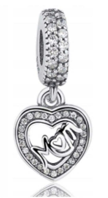 Srebrny Charms „Mom” z Kryształkami