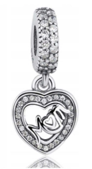 Srebrny Charms „Mom” z Kryształkami