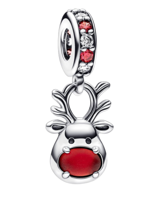 Srebrny Charms Renifer Z Czerwonym Noskiem