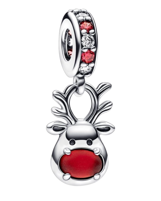 Srebrny Charms Renifer Z Czerwonym Noskiem