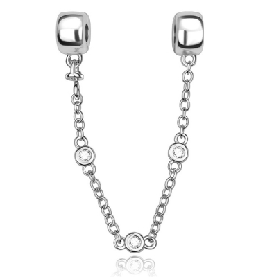 Srebrny Charms Łańcuszek Zabezpieczający Z Cyrkoniami