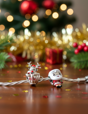 Srebrny Charms Uroczy Mikołaj Z Prezentem