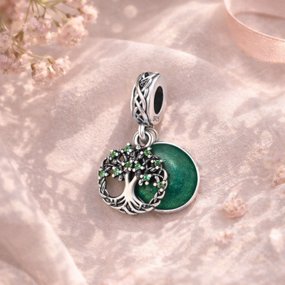 Srebrny Charms Zielone Drzewko Więzy Rodzinne