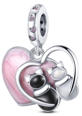Srebrny Charms Zakochane Koty