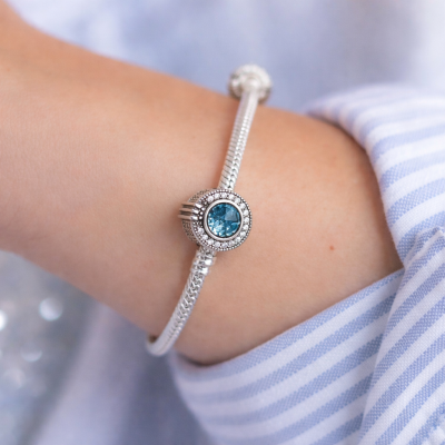 Srebrny Charms Niebieski Koralik z Koroną