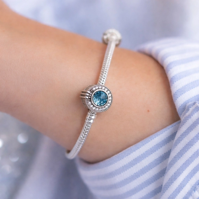 Srebrny Charms Niebieski Koralik z Koroną