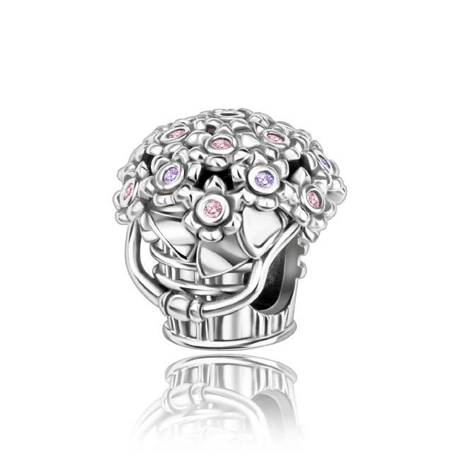 Srebrny Charms Bukiet w Koszyczku