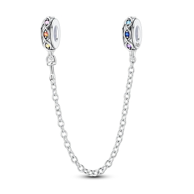 Srebrny Charms Tęczowy Łańcuszek Bezpieczeństwa