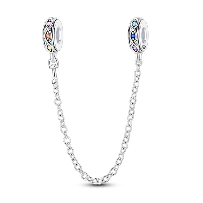 Srebrny Charms Tęczowy Łańcuszek Bezpieczeństwa