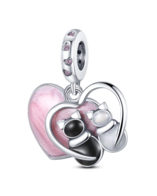 Srebrny Charms Zakochane Koty