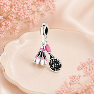 Srebrny Charms Zawieszka Badminton