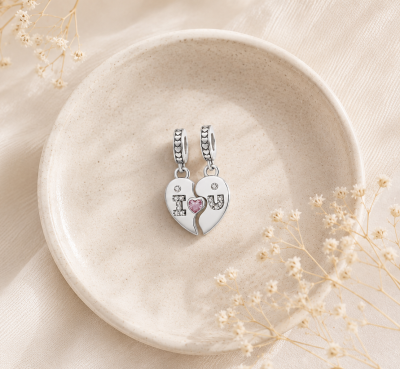 Srebrny Charms Podwójna Zawieszka Kocham Cię