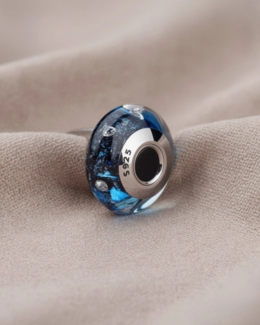 Srebrny Charms Nocny Ocean Murano