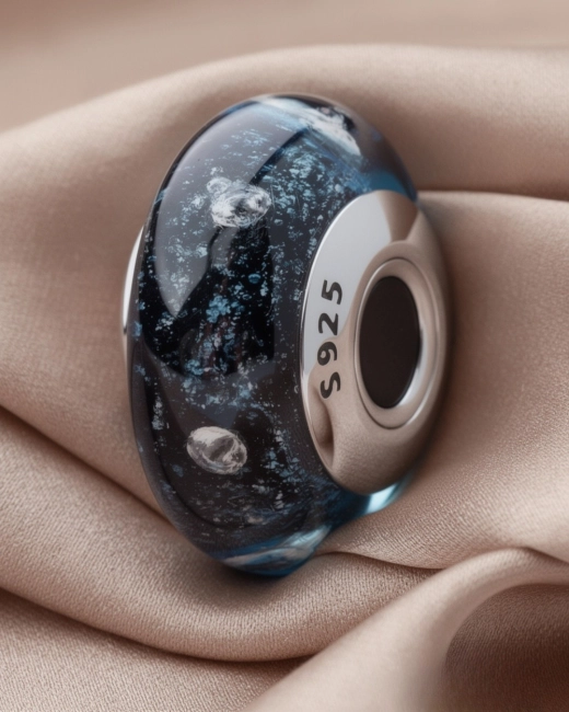 Srebrny Charms Nocny Ocean Murano
