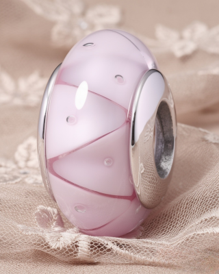 Srebrny Charms Różowy Diament Murano