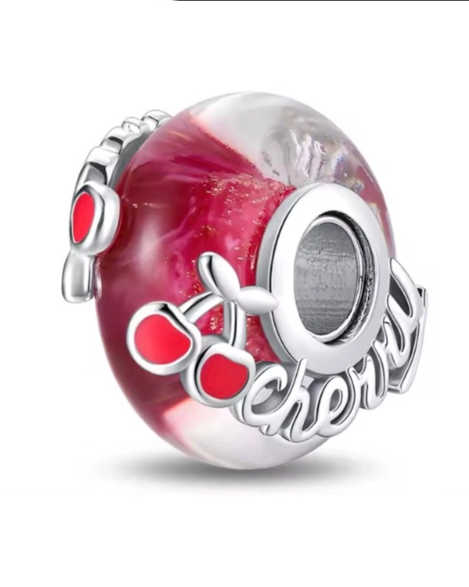 Srebrny Charms Słodka Wiśnia Murano