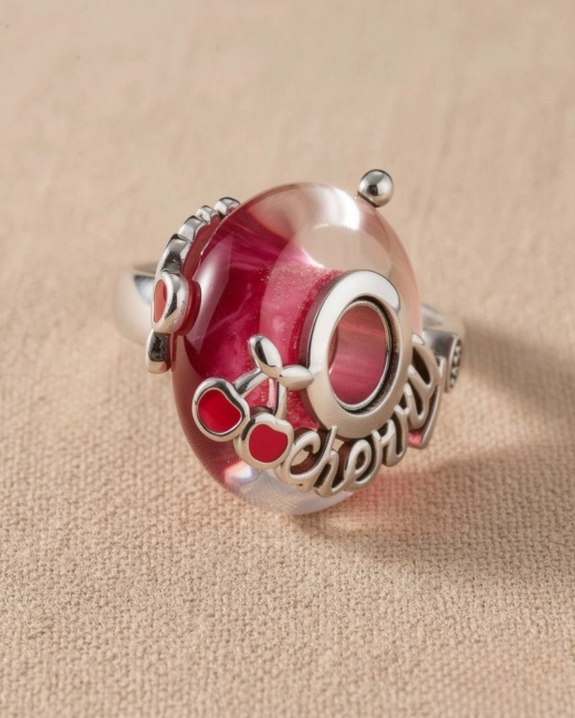 Srebrny Charms Słodka Wiśnia Murano