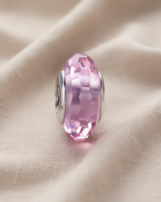 Srebrny Charms Różowy Kryształ Murano