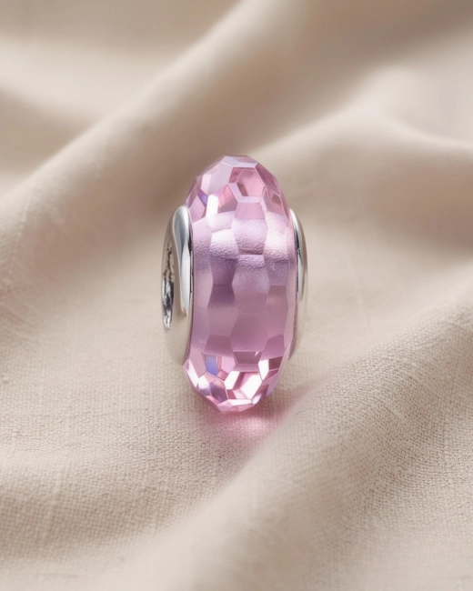 Srebrny Charms Różowy Kryształ Murano
