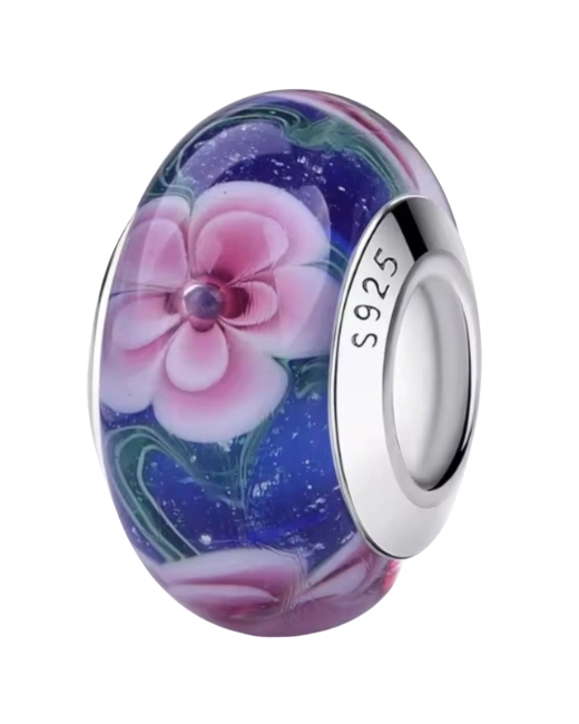 Srebrny Charms Różowy Ogród Murano