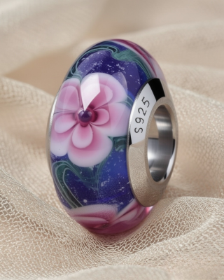 Srebrny Charms Różowy Ogród Murano