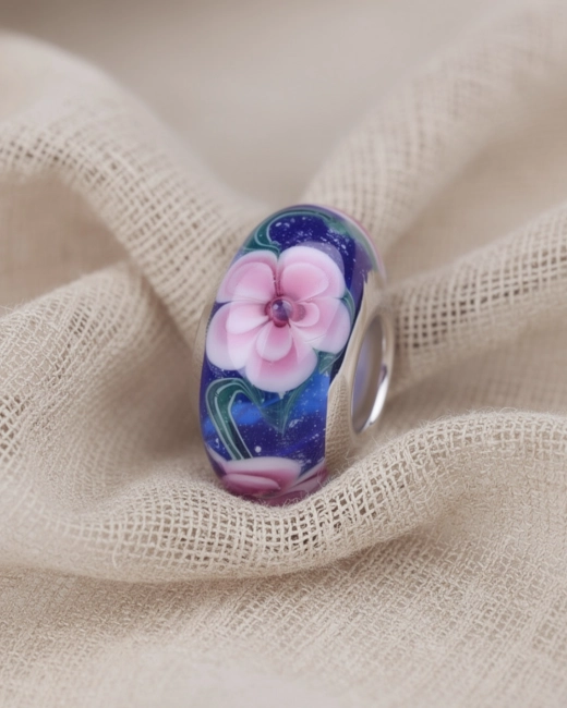 Srebrny Charms Różowy Ogród Murano