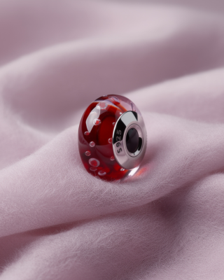 Srebrny Charms Rubinowa Rosa Murano