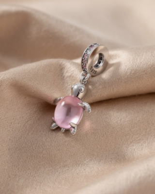 Srebrny Charms Różowy Żólwik