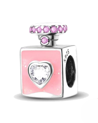 Srebrny Charms Perfumy Różowe Serce Miłość Flakon