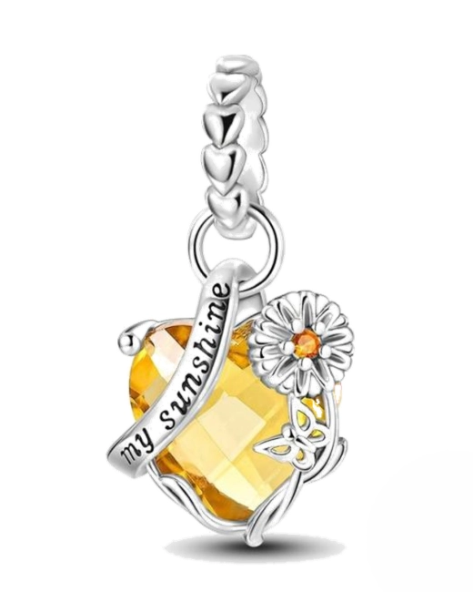 Srebrny Charms Żółte Serce My Sunshine Stokrotka