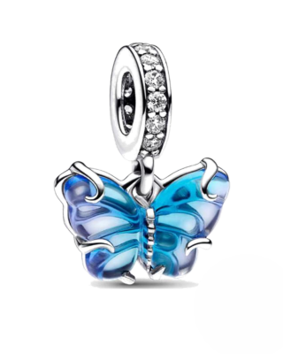 Srebrny Charms Błękitny Motyl