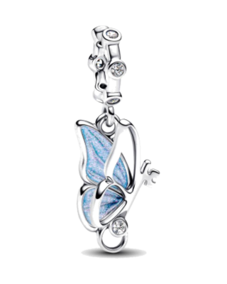 Srebrny Charms Błękitny Motyl Brokatowy