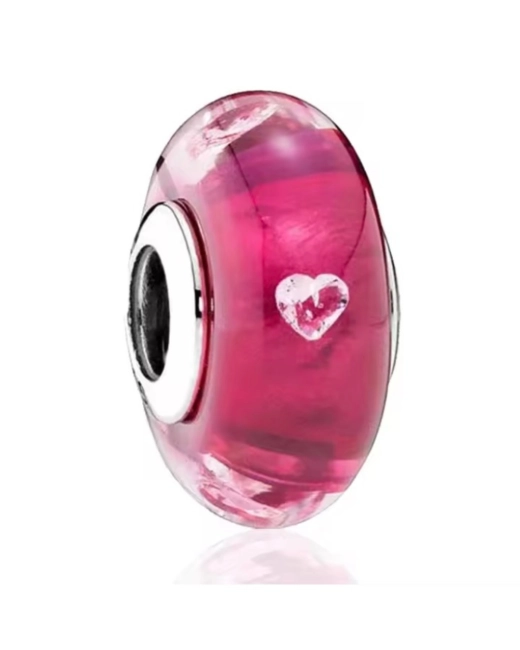 Srebrny Charms Różowy Kryształ Serca Murano