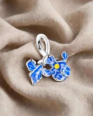 Srebrny Charms Błękitne Niezapominajki
