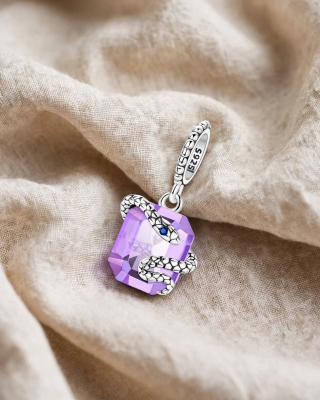 Srebrny Charms Fioletowy Kryształ Wąż