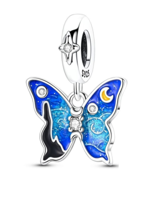 Srebrny Charms Motyl Gwieździsta Noc