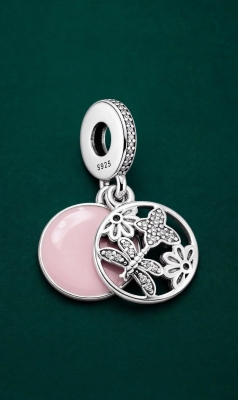 Srebrny Charms Różowy Ogród Motyli